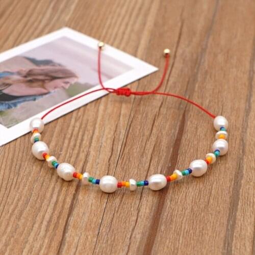 Simple Baroque Natural Freshwater Pearl Bracelet Female Miyuki Rice Beads Hand-woven Rainbow Beaded Hand Jewelry