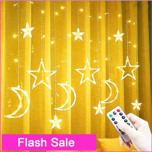 3.5M 110V 220V LED Star Moon Christmas String Fairy Lights Garland Outdoor Home For Wedding/Party/Curtain/Garden Decorations