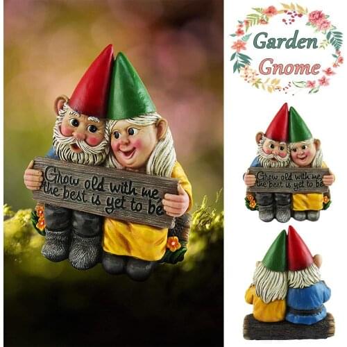 Garden Gnome Couple Statue Sculpted Dwarf Lovely Dwarf Resin Ornament for Home Wedding Anniversary Party Indoor Outdoor Decor