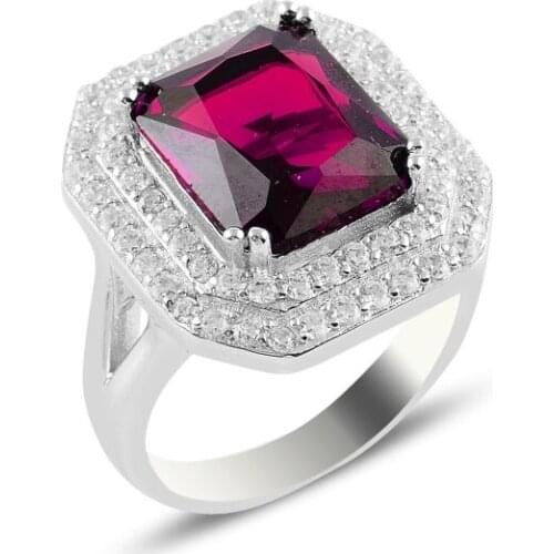 Silverlina Silver Ruby Zircon Engagement Ring