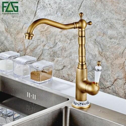 FLG Best Quality Wholesale And Retail Kitchen Faucet Kitchen Tap Antique Brass Taps Rotatable Ceramic Kitchens Mutfak 250-33A
