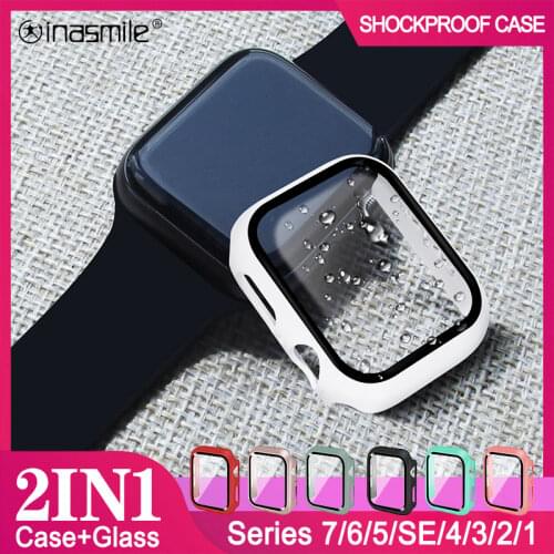 2IN1 Glass case For Apple Watch 6 5 4 3 SE 44mm 40mm iWatch Case 42mm 38mm bumper Screen Protector cover for iwatch Accessories