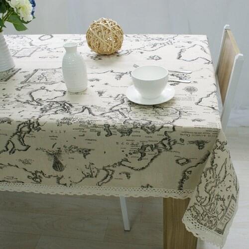 Toalha de mesa World Map Printing Cotton Linen Lace Table Cloth Kitchen Dining Table Cover tapete tafelkleed