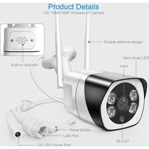 5MP Wifi Camera Waterproof Outdoor Onvif Wirless Camera Two Way Audio Email Alert Nightvision iCSee Xmeye Cloud Storage H.265