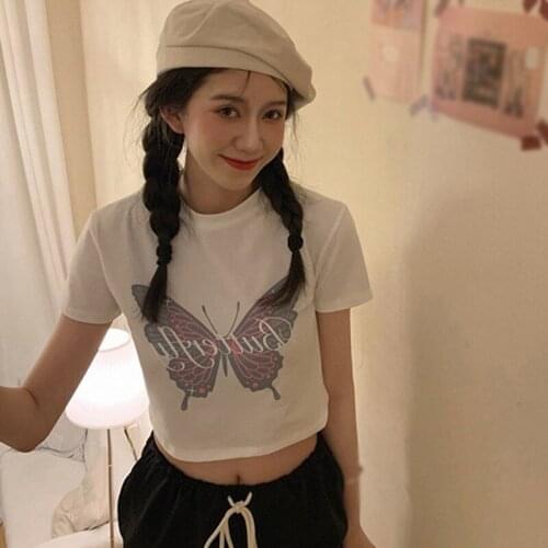 Womens Korean Cotton All-Match Slim Short Short Sleeve T-Shirt Casual Top