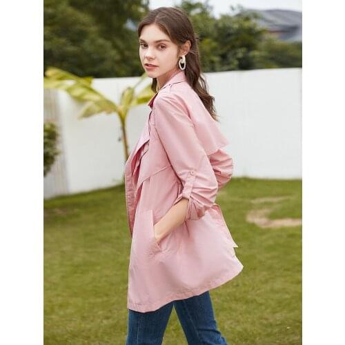 Windbreaker womens middle long 2021 autumn clothes new Korean version loose temperament thin casual pink coat