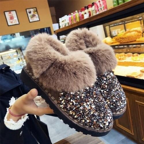 2021 Warm Winter Womens Boots Antiskid Outsole Lady Snow Boots Shiny Bling Fashion Brand Plush Ankle Boots Female Plus Size35-43