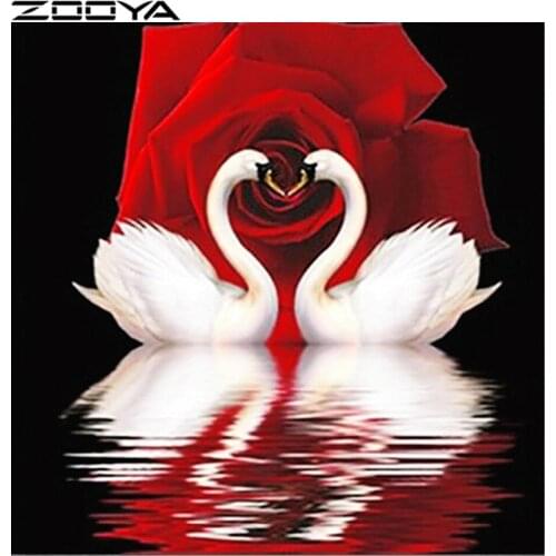 ZOOYA DIY Needlework Diamond Painting Two Swans Flowers Diamond Embroidery All Drill Rhinestone Mosaic Picture Home Decor R220