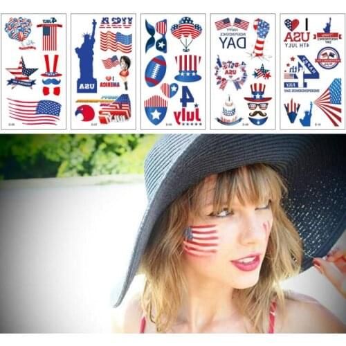 10pcs Temporary Tattoo Independence Day Tattoo Stickers Disposable Removable Face Arm Decoration Daily Fake Tattoos Sticker