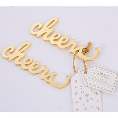 12pcs Gold "cheers" Beer Openers Golden "cheers" Bottle Opener Celebrated Wedding Anniversary Party Supplies+Free Shipping