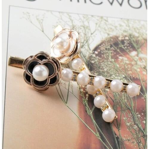 2021 Simple Duckbill Clip Camellia Hairpin Flower Pearl Hair Clip Temperament Simple Hairpin for Women Girls Hair Accessories