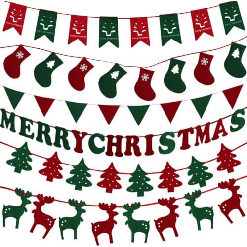 3m Merry Christmas Felt Banner Xmas Tree Deer Sock Flag Garlands Bunting Hanging Pendant Ornament Christmas Decoration For Home