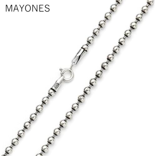 3mm Width Simple 925 Sterling Silver Ball Chains Necklaces Vintage Silver Beads Chain Necklace For Women Female Kids Jewelry