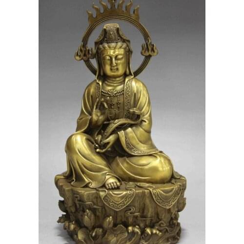 Buddhsim Brass Copper RuYi Guan Yin Kwan-Yin Boddhisattva Buddha Goddess Statue
