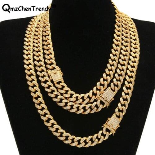 Top Quality Iced Out Bling CZ Miami Cuban Link Chain Mens Hip hop Necklace Golden Silver Color Copper Jewelry 18/20/24/28 Inch