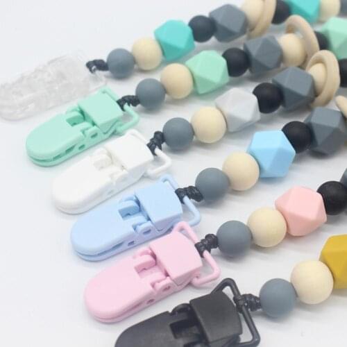 Cute Newborn Baby Pacifier Clip Chain Silicone Beads Baby Infant Teething Soother Pacifier Clip Chain Holder Beads Decor