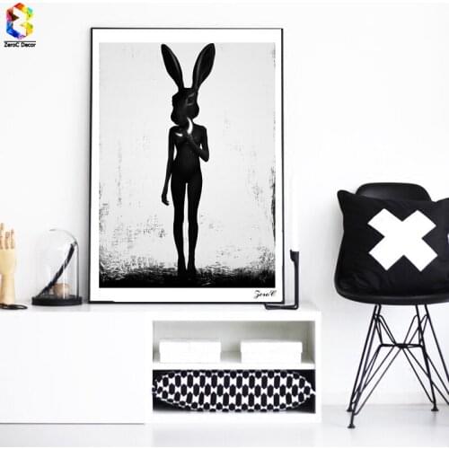 Cuadros Posters And Prints Black Rabbit Wall Art Canvas Painting Pictures For Living Room Nordic Girl Home Decoration
