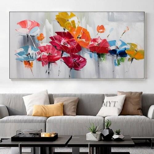 Unframed Hot Selling Flower Colorful Canvas Oil Painting Pure Handmade Home Wall Decoration Canvas Art Entrance Paintings Art