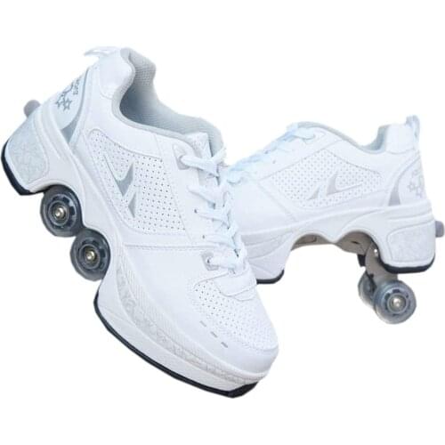 Deformation Roller Shoes Parkour Wheel Shoes 4 Wheels Rounds of Running Shoes Roller Skates Shoes for Unisex Skating Shoes