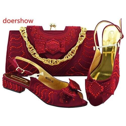 Doershow wine Shoes with Matching Bags for Wedding Women Shoes and Bag to Match for Party Nigerian Shoes and Bag Set !HH1-29
