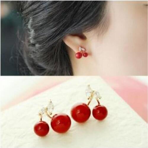 Hot New Korean Fashion Jewelry Zirconium Dan Meili Red Cherry Earrings Wholesale