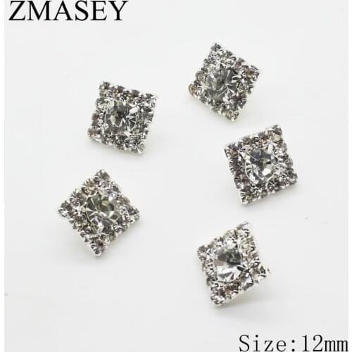 Hot 10pcs 12MM Square Crystal Rhinestone Button Shank Decoration DIY Hand-decorated clothing sewing buttons