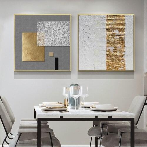 Geometric Yellow Lines Abstract Black Gray White Square Texture Canvas Painting Wall Picture Poster Living Room Restaurant Decor