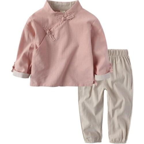 Chinatown Kids Boy Girls Chinese Traditional Costumes 2pcs/set Hanfu Clothing set Outwear kung fu Suit Girls Children Clothes