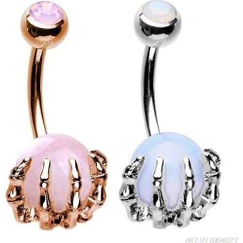 Stainless Steel Navel Jewelry Ring-Body Belly Piercing Button-Rings Skull Hand with Ball Women Men Fashion D08 20 Dropshipping