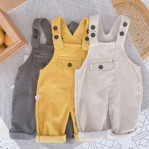 Newborn Baby Kid Clothes Autumn Girls Boy Corduroy Children Rompers Solid Jumpsuit Sling Strap With Pocket Kids Overalls Outfits