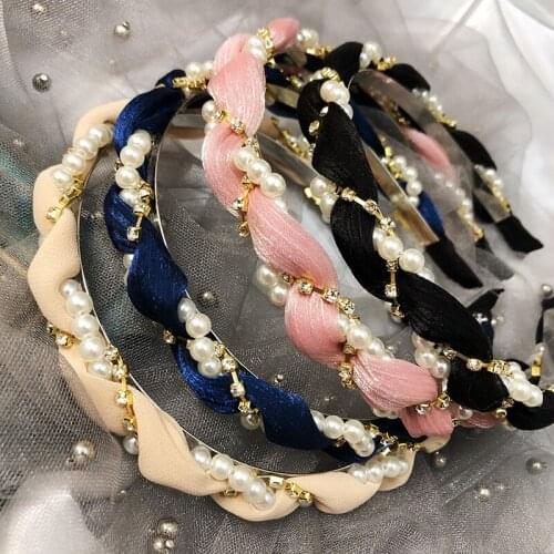 Korean Version Of The New Round Pearl Inlaid Crystal Wavy Fabric Hair Hoop Sweet Temperament Headband Ornaments