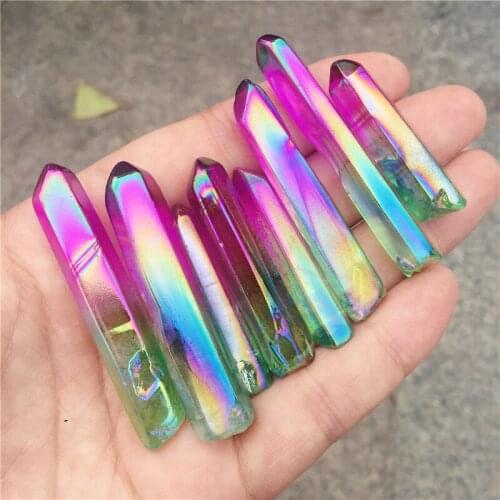 Beautiful Electroplate Stone Natural Crystal Energy Column Color Plated Stone multicolor Mineral Crystals