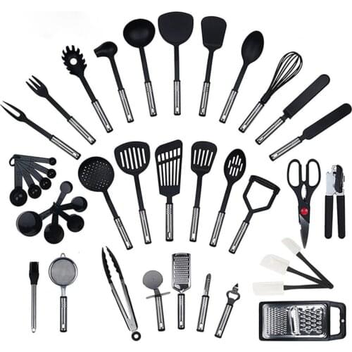 ATUCOHO Cooking Utensils Complete Tools Spoon Utensils Cookware Stainless Steel Nylon Non-Stick Spatula Set Kitchen Supplies