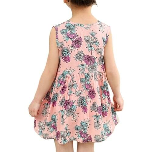 Floral Print Light Girls Dresses For Sleeveless New Fashion Kids 2-12T Children Summer V-Neck Clothing More Color Skirts Dress