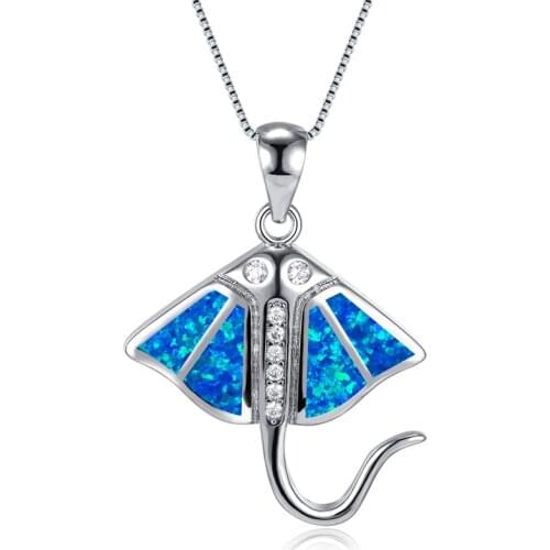 Cute Fish Crystal Stone Chain Necklace Luxury Female Blue Opal Pendant Necklace Classic Silver Color Wedding Necklaces For Women