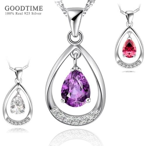 Fashion Purple Zircon Pendant Pure 100% 925 Sterling Silver Women Necklace Chains Valentine Jewelry Gift For Lover Wedding Party