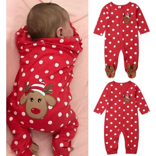 Christmas Baby Girl Boy Romper Clothes Deer Printed Long Sleeve One-Piece Xmas Romper Jumpsuit Outfits for Newborn Infant Baby