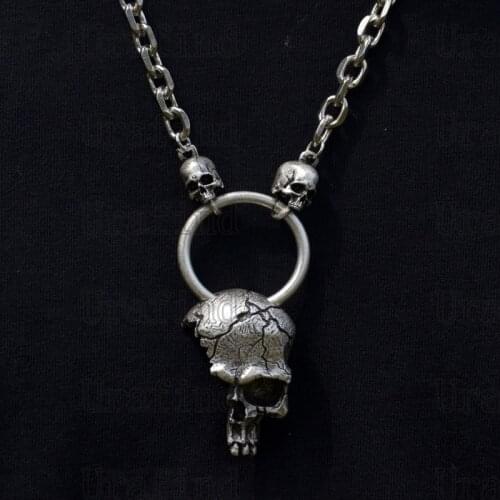 Half Skull Pendant Necklace For Men Metal Biker Necklace Gothic Punk Jewelry