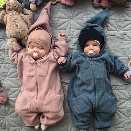 Spring Autumn Baby Boys Romper Onesies Lambswool Style Clothes Infant Boy Girls Baby Clothes Long-sleeved Hooded Romper Pajamas