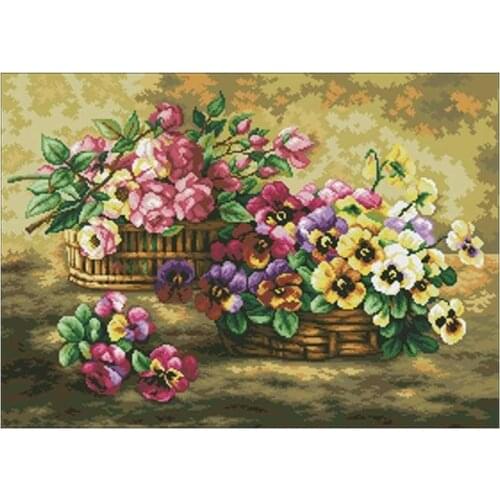 Roses and pansy in the basket Counted Cross Stitch 11CT 14CT 18CT DIY Cross Stitch Kits Embroidery Needlework Sets home decor