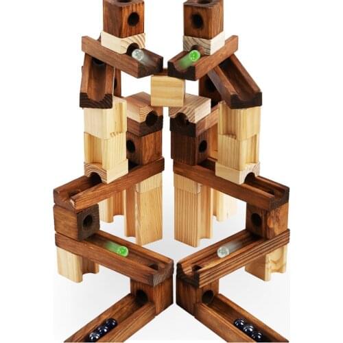 New 45/60Pcs Wooden Marbles Building Run Maze Ball Blocks Rollercoaster Style Construction Educational Toys For Children Gifts