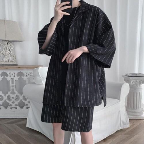 2021 Summer New Men Outfit All-match Comfortable Loose Design Trendy Men Turn Down Collar Shirts Coat Shorts Suit for Dating
