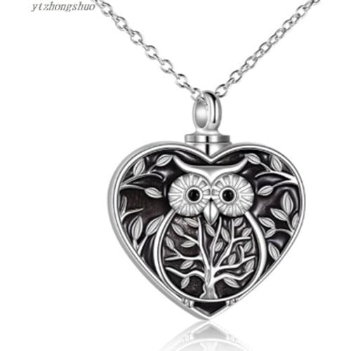 Crystal Charm Lucky Jewelry Ashes Necklaces Urn Pendant Owl Cremation Jewelry for Dad Mom Memorial with Small Funnel kits
