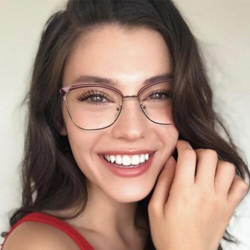 New Brand Designer Computer Glasses Optical Clear Lens Anti Blue Light Cat Eye Eyewear Double Rim Eyeglasses Frame Alloy Oculos