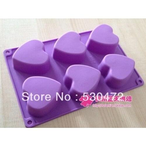 Wholesale/retail,free shipping ,6 hole silicone Baking mould soap mould Cake Mold heart shape thicken 29.5*18*3.5cm