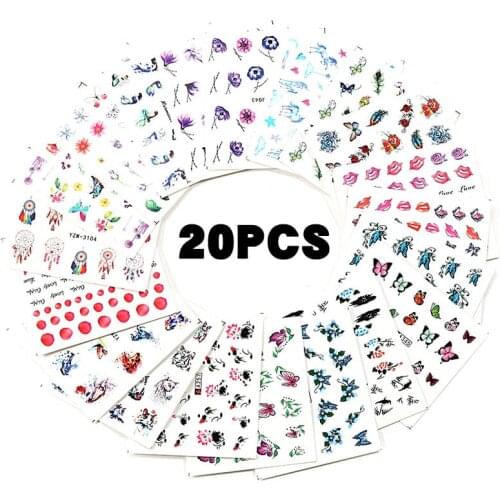 Mixed Designs Nail Stickers Set Mermaid Butterfly Kiss Nail Art Water Transfer Decals Sliders Flower Leaves Manicures Decoration