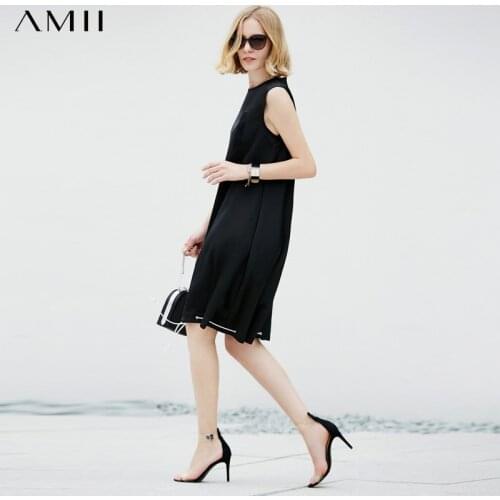 Amii Minimalism Summer New Womens Dress Fashion Solid Oneck Straight Womens Summer Dress 11870114