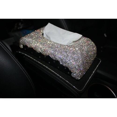 Fancy Crystals Leather Car Tissue Box Luxury Fashion Towel Paper Cover Case for Car Home Office Use