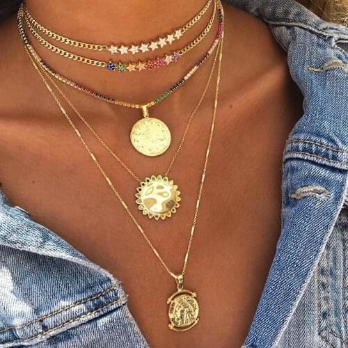 Christmas gift rainbow multi color star charm link chain choker gorgeous women statement necklace Cuban chain chocker