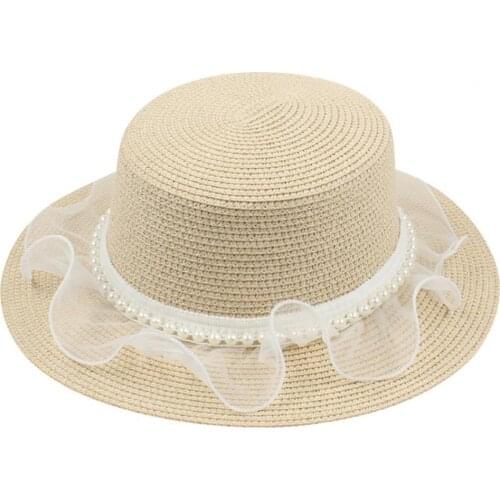 Straw hat women Bucket Hat Pearl Mesh Breathable Faux Fur Summer Beach Straw Hat Travel Straw Sun Hat Women Casual Panama 2021